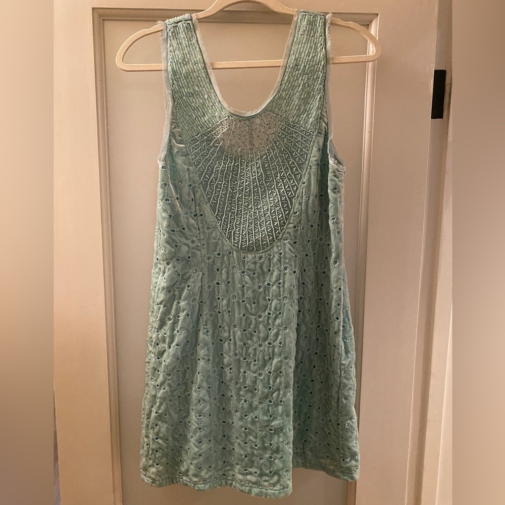 Free People Turquoise Velvet Beaded Dress